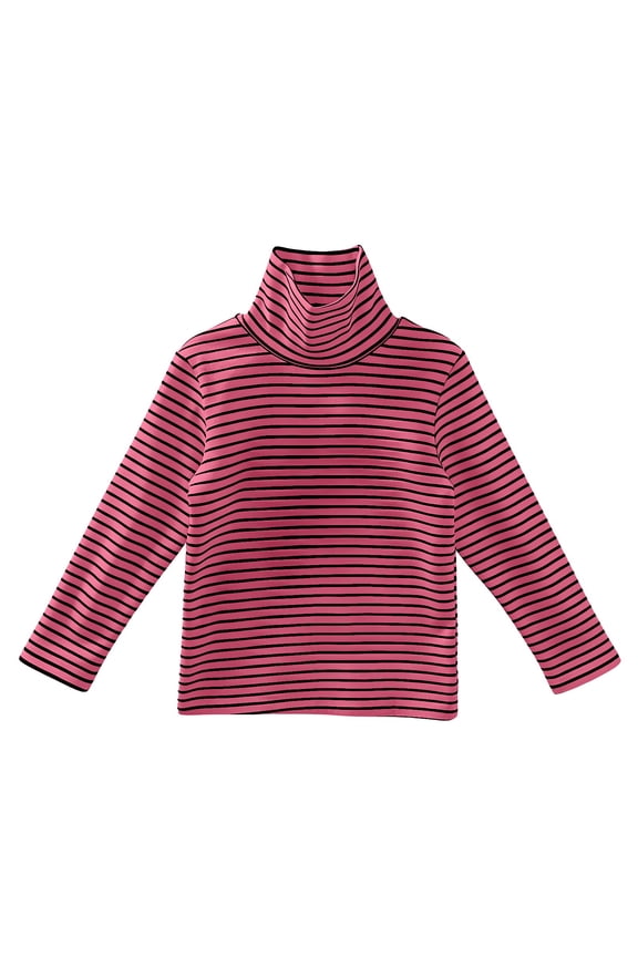 Girls Striped Turtleneck Shirt Long Sleeve Slim Fit Stretchy Base Layer Shirts Spring Fall Cute Mock Neck Tops