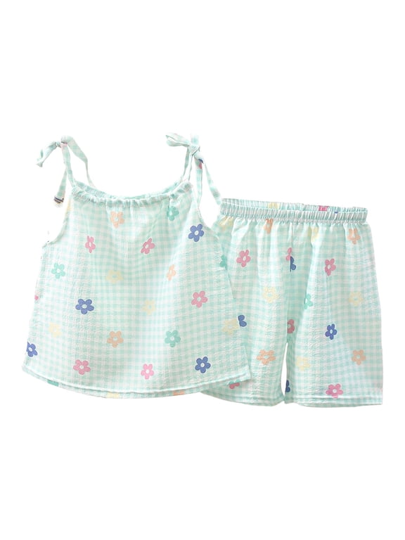 Girls Summer Clothes 2 Piece Beach Shorts Set Flor𝖺l Sleeveless Camisole Tank Top Shorts Toddler Cute Trendy Outfits