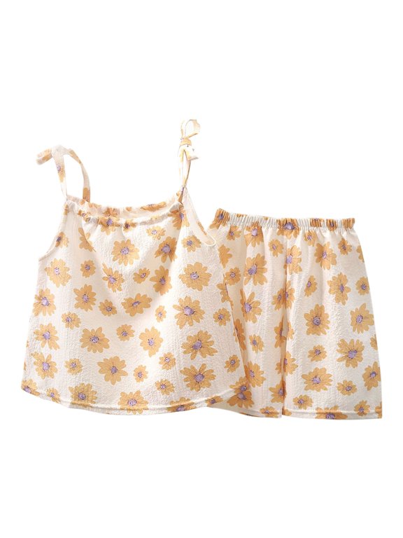 Girls Summer Clothes 2 Piece Beach Shorts Set Flor𝖺l Sleeveless Camisole Tank Top Shorts Toddler Cute Trendy Outfits
