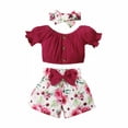 thumbnail image 1 of Mercatoo Girls Summer Clothes Solid Color Stripe Tops Flower Print Shorts and Hairband Suit Suitable Size 8 Girls Outfit Set, 1 of 9