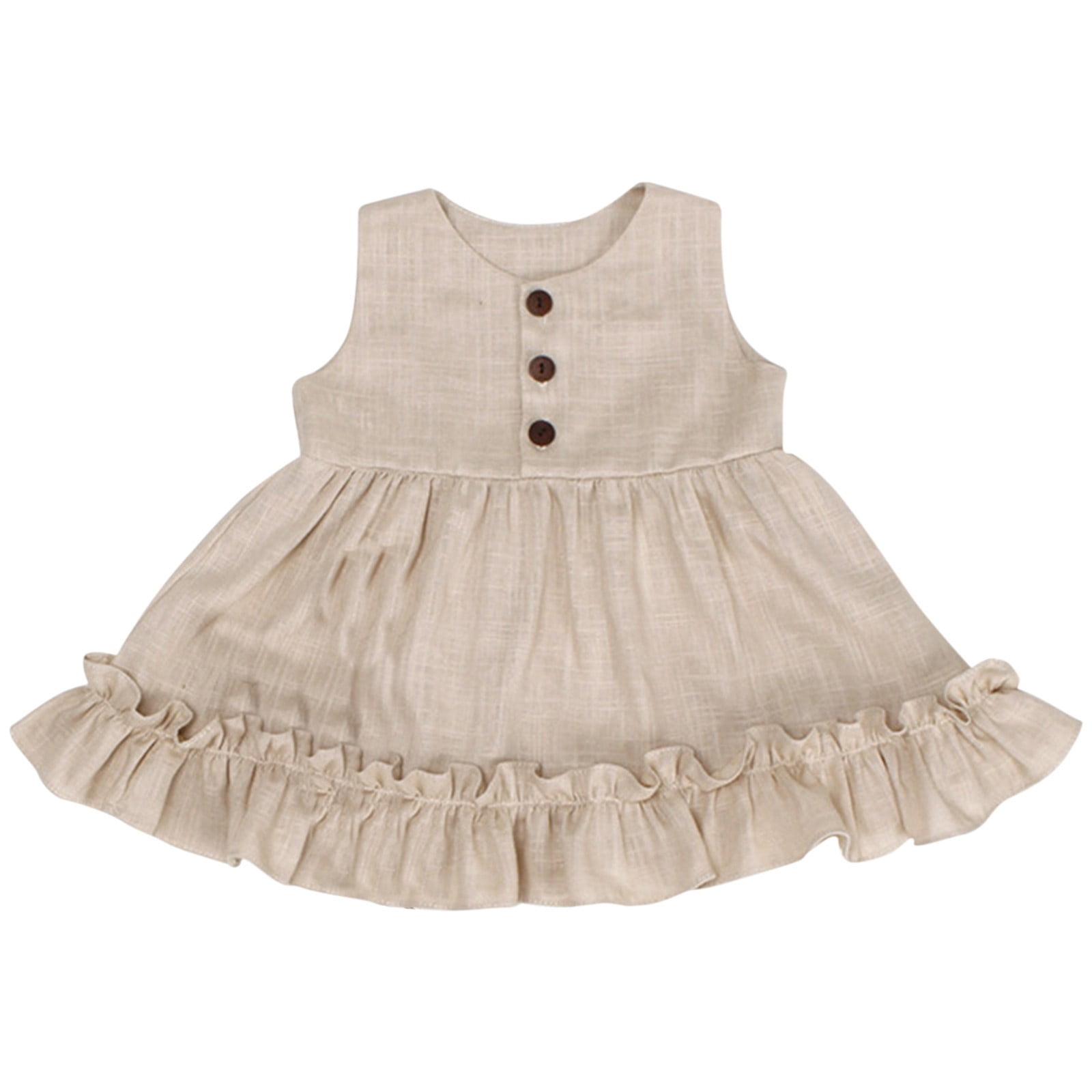 Mercatoo Girls Summer Solid Cotton Dress Children's Elegant Sleeveless Ruffle Hem Dresses for 1 to 3 Years Old Girl Frocks