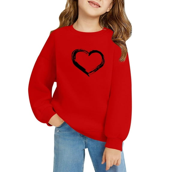 Mercatoo Girls' Sweatshirts Heart Graphic Oversized Crewneck Long Sleeve Casual Comfy School Aesthetic Outfits Kid Fall Winter Clothes