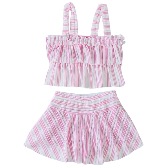 Mercatoo Girls Swimsuit 2Pcs Set Flounced Camisoles Tankini Swimwear and Short Skirt Outfit Kids Girls Beach Bathing Suits