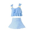 thumbnail image 1 of Mercatoo Girls Swimsuits 2Pcs Ruffles Bathing Suits Summer Plaid Printing Skirt Toddler Beach Surf Tankini Swimwear Set, 1 of 4