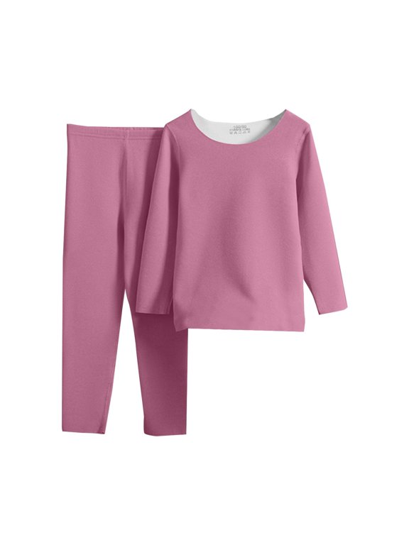 Girls Thermal Underwear for Kids Solid Color Long 𝐉ohns Thermal Set Base Layer Set Winter Fleece Lined Top and Bottom Set