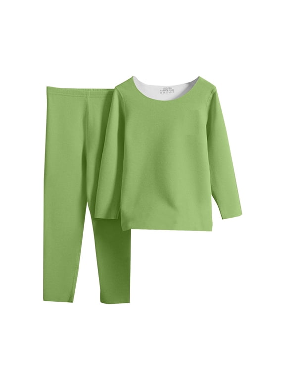 Girls Thermal Underwear for Kids Solid Color Long 𝐉ohns Thermal Set Base Layer Set Winter Fleece Lined Top and Bottom Set