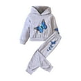 thumbnail image 1 of Mercatoo Girls' Clothing Set Butterfly Graphic Crop Tops Hoodies Sweatpants 2 Piece Outfits Kids Sweatsuit Tracksui𝐭 Fall Jogger Set, 1 of 7