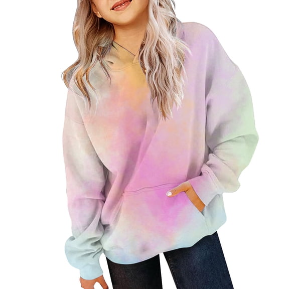 Mercatoo Girls Trendy Tie Dye Hoodies Teens Oversized 𝐇ooded Sweatshirts Cute Rainbow Long Sleeve Fall Winter School Hoodie