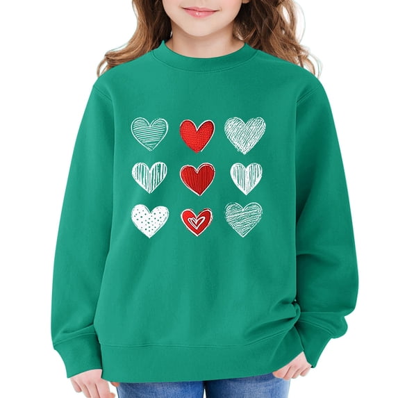 Mercatoo Girls Valentines Day Pullover Sweatshirt Heart Graphic Print Prepp1 Long Sleeve Crewneck Tops Youth Cute Soft Tees