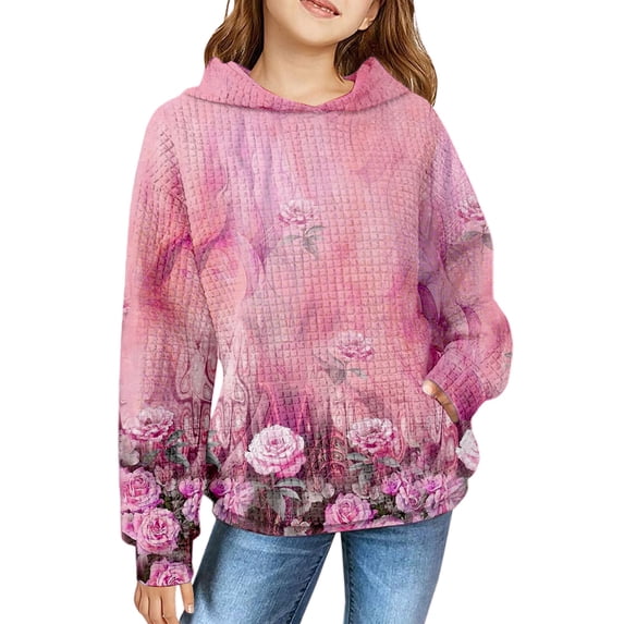 Mercatoo Girls Vintag Hoodi, Kids Flor Print Long Sleeve Hooded Sweatshirt Casual Stylish Fall Winter Outfit Tops