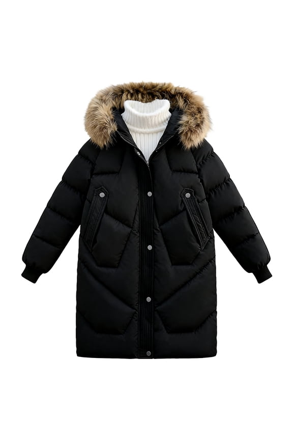 Girls Winter Coat Waterproo1 Insulated Long Quilted Puffer Jacket Teen Toddler Warm Parka Sno1 Coats with Fau1 Fu1 Hood