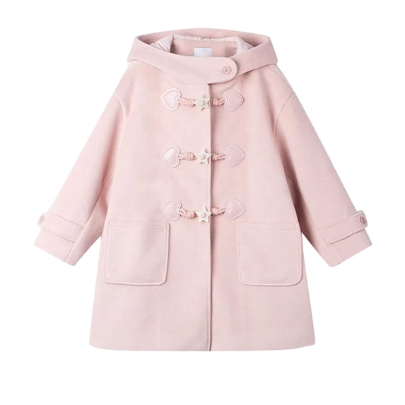 Mercatoo Girls Winter Hooded Wool Blend Coat Kids Star Button Down Long Sleeve Windproof Overcoat Cute Warm Trendy Jacket