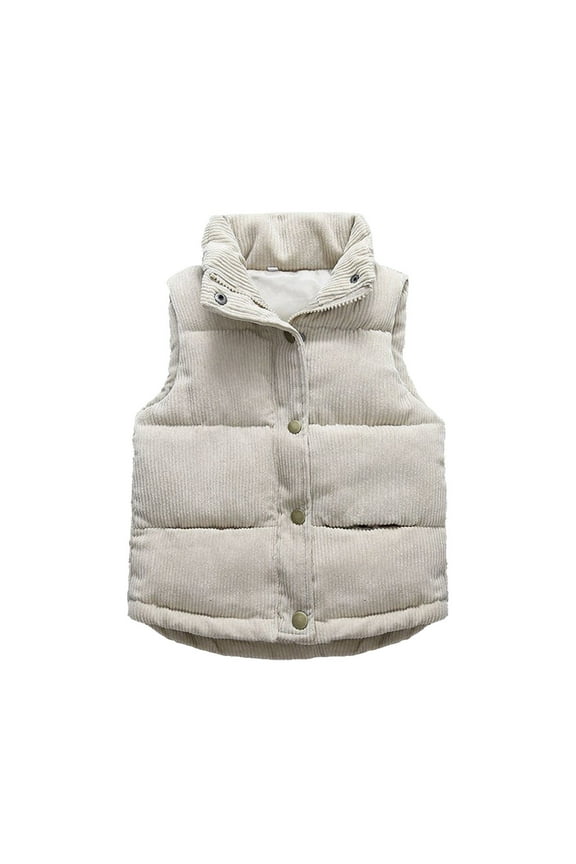 Girls and Toddler's Puffer Vest Sleeveless Corduroy Jacket Winter Coat Baby Down Coat Padded Quilted Vest Waistcoat
