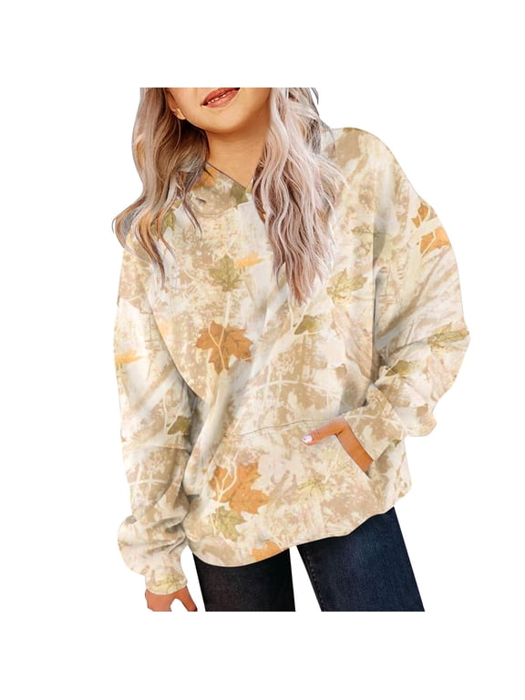 Girls and Toddlers' Pullover Printed 𝗛oodie Sweatshirt Fashion Retro Hooded Loose Casual Sweatshirt with Pocket