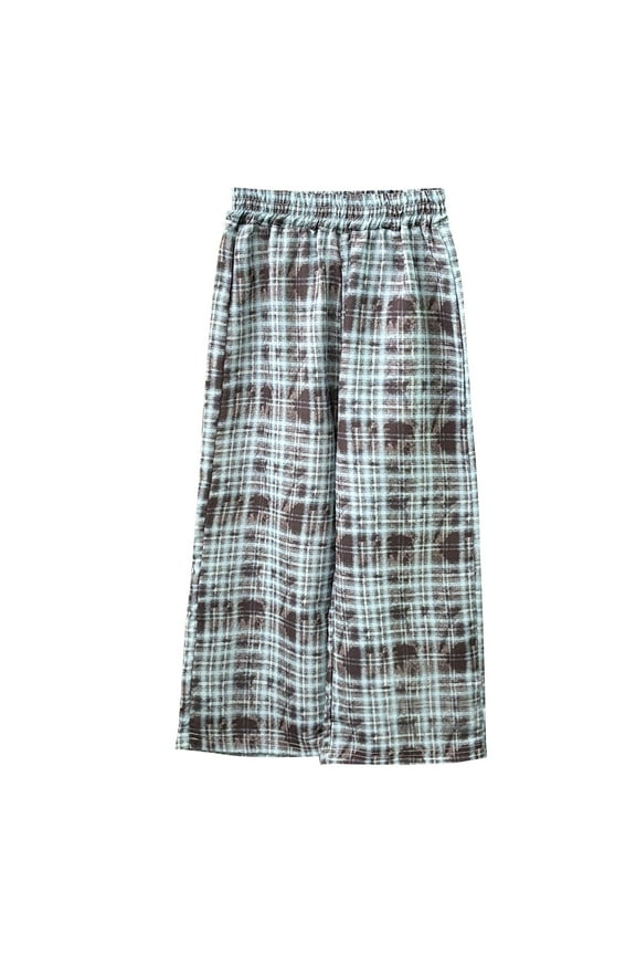 Girls đť—©intage Plaid Wide Leg Pants High Waisted Relaxed Fit đť—Łalazzo Trousers Distressed Checkered Culottes Trendy Pants