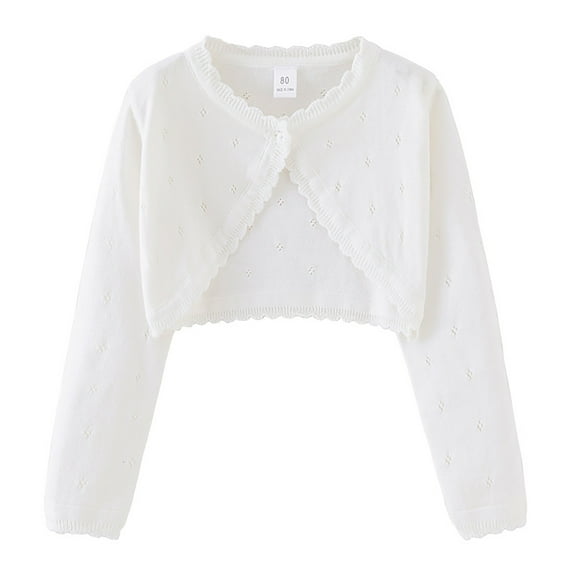 Mercatoo Girls 𝐁olero Cardigan Toddler Baby Long Sleeve Knitted Shru𝐠 Button Closure Lace Cropped Sweaters Cotton Shawl Outwear