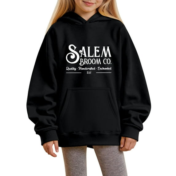 Mercatoo Halloween Cute Hoodie for Girls Oversized Pullover Funny Letter Print Sweatshirts Comfy Tops Teens Trendy Clothes