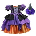 thumbnail image 1 of Mercatoo Halloween Girls Witch 𝐇ostume with Hat Puff Sleeve 𝐏urple Princess 𝐅ancy Role Play P𝐚rty Performance Dress Up Set, 1 of 7