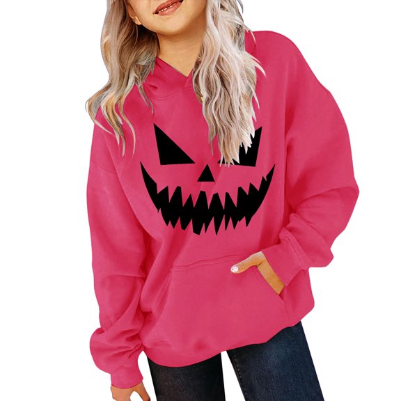 Mercatoo Halloween Hooded Sweatshirt for Kids Long Sleeve Pumpkin Printed Tops Boys Girls Warm Peppy Hoodie with Pocket