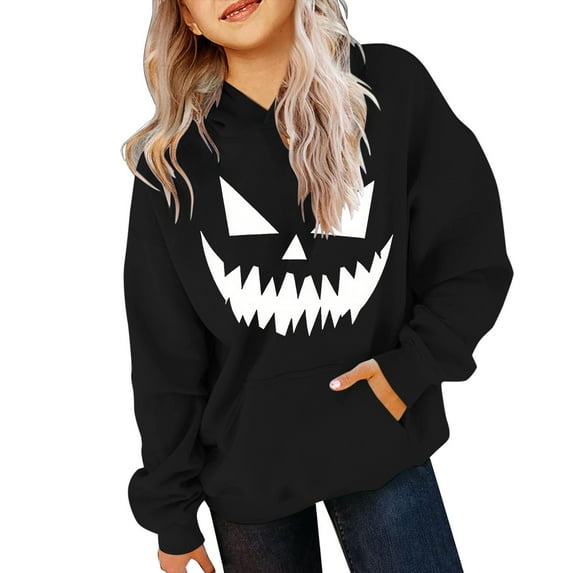 Mercatoo Halloween Hooded Sweatshirt for Kids Long Sleeve Pumpkin Printed Tops Boys Girls Warm Peppy Hoodie with Pocket