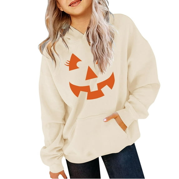 Mercatoo Halloween Pumpkin Cute Hoodies for Teen Girls 𝐅𝐥eece Warm Oversized Pullover Hoodie Sweatshirts Tween Youth Tops