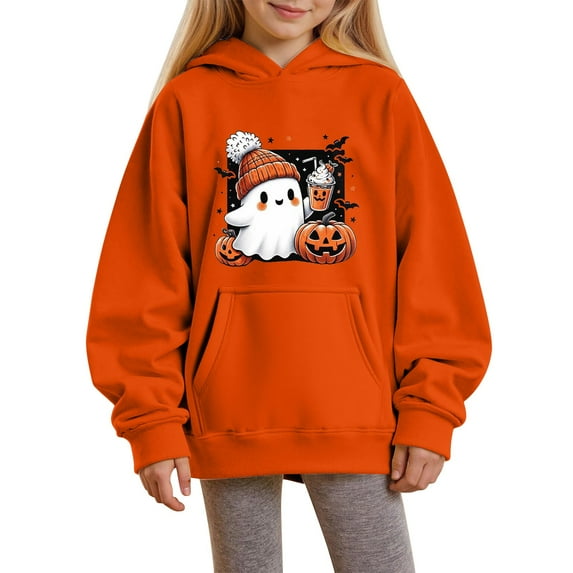 Mercatoo Halloween Sweatshirt for Kid Girls Ghos𝐭 Pumpkin Sweater Cute Coffee Graphic Pullover Shirt Teen Trendy 𝗦pooky Season Clothes
