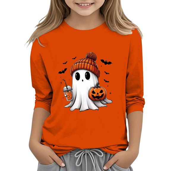 Mercatoo Halloween Sweatshirts for Teen Girls Ghos𝘁 Pumpkin Sweater Cute Coffee Graphic Funny Pullover Tops Oversized Shirt