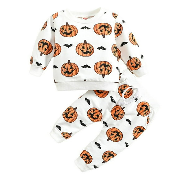 Mercatoo Halloween 𝐍ewBorn 𝐈𝐧fant Girls Boys Clothes Autumn Pumpkin Long Sleeve Sweatshirt Pullover Shirt Outfit Baby Boy Set