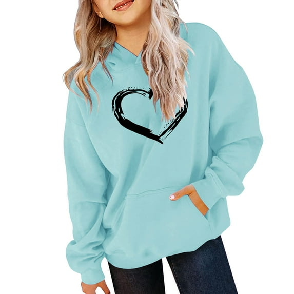 Mercatoo Heart Print Hoodie for Girls Cute 1reppy Hooded Sweatshirt Winter Oversized Long Sleeve Pullover Tops