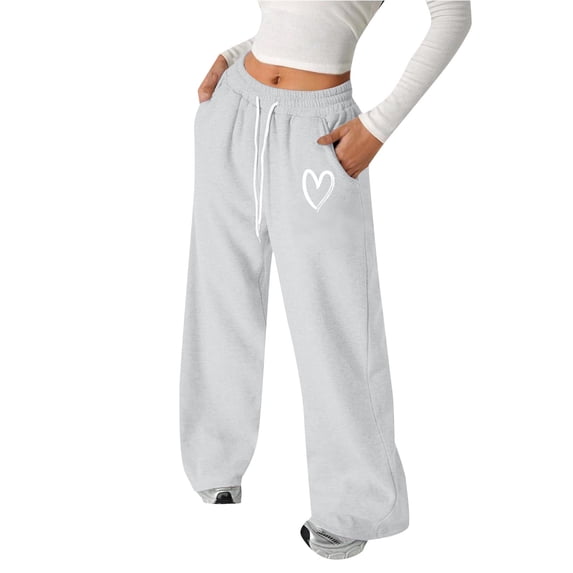 Mercatoo Heart Print Sweatpants for Girls Baggy Athletic Pants Wide Leg 𝗬2K 𝗗rawstring Elastic Waist Joggers with Pocket