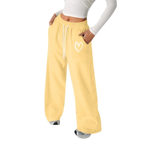 Mercatoo Heart Print Sweatpants for Girls Baggy Athletic Pants Wide Leg 𝗬2K 𝗗rawstring Elastic Waist Joggers with Pocket