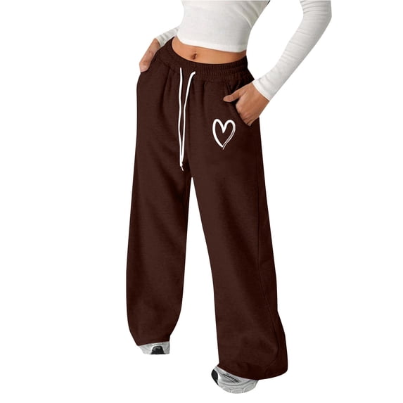 Mercatoo Heart Print Sweatpants for Girls Baggy Athletic Pants Wide Leg 𝗬2K 𝗗rawstring Elastic Waist Joggers with Pocket