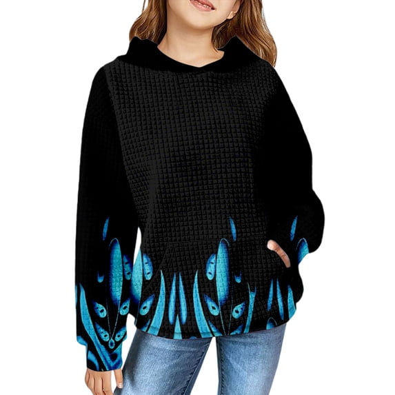 Mercatoo Hooded Sweatshirt for Girls Graphic Print Long Sleeve Warm Pullover Shirt Fall Casual Tops with 𝗞angaroo Pocket