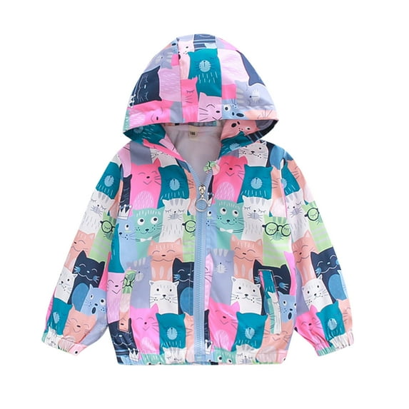 Mercatoo Hooded Windproof Outwear Boys 𝐂artoon Toddler Kids Windbreaker Coat Jacket Baby Girls Zipper Girls Coat&jacket Sweater for Kids