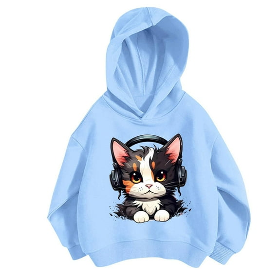 Mercatoo Hoodies for Boys Girls Cat Printed Long Sleeve Hooded Sweatshirts Kids Long Sleeve Pullover Tops with Pocket