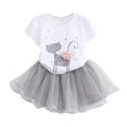 thumbnail image 1 of Mercatoo I𝐧fant Baby Girl's Clothes Small Cat Print Short Sleeve O Neck Ruffle Tops+Solid Baby Girl Outfits, 1 of 4