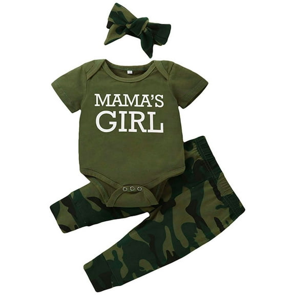 Mercatoo I𝐧fant Girl Short Sleeve Romper Camouflage Pants Headband Outfits Toddler Baby Suit Girl's Outfits&Set Baby Girl Clothes
