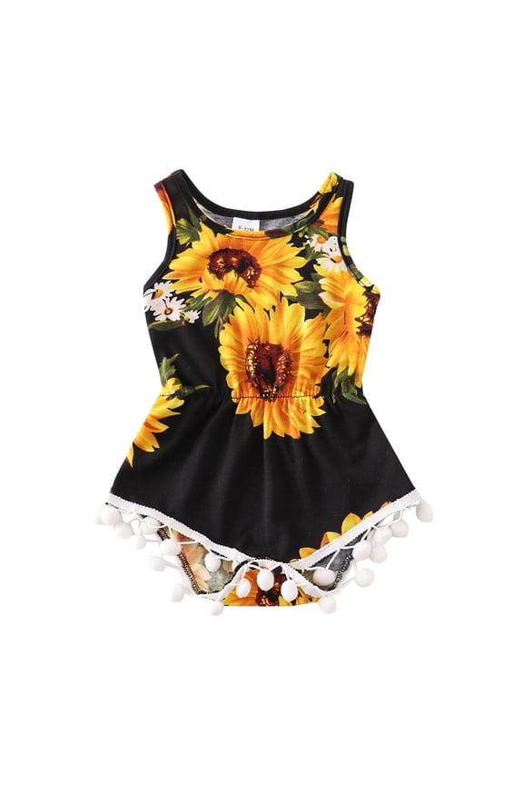 Infant Baby Girl Sleeveless Rompers Baby Vest Jumpsuit Sunflower Print Playsuit Outfit Cute Summer Clothes