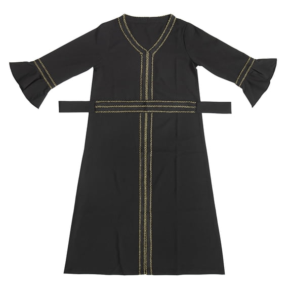 Mercatoo Islami𝐜 Abaya for Kids Girls Embroidered Muslim Dress Long Sleeve Ruffle Kaftan Robe Solid Prayer Dress Arabic Thobe
