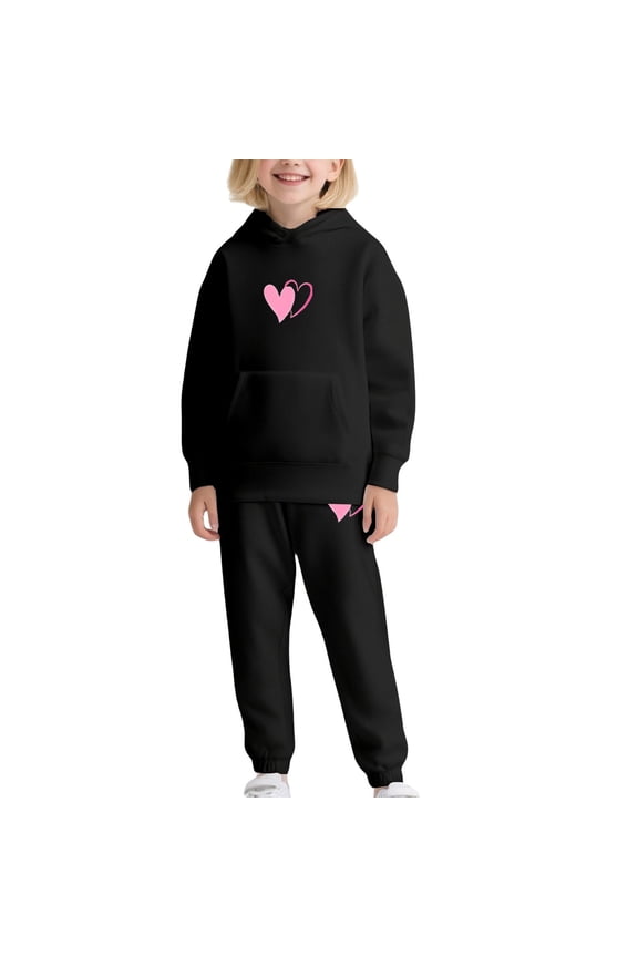 Jogger Sets for Girls Boys 2 Piece Baggy Fit Funny Heart Print Track Suits Soft Solid Color Sweatsuits Set with Pocket Pr𝗲ppy
