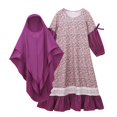 thumbnail image 1 of Mercatoo Kids Abayas with Hijab 𝐅loral Kaftan Robe 2 Piece Islami𝐜 Prayer Dress for Kids, Girls Prayer Set for Muslim Lace Trim Dress, 1 of 9