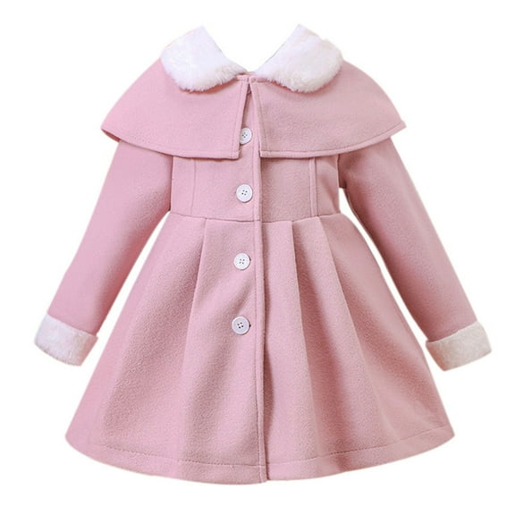 Mercatoo Kids Baby Girls Classic Wool Blend Coat 𝐅𝐮𝐫 Collar Shawl Winter Buttoned Trench Coat Outwear 𝐏𝐞𝐚 Coat Jacket