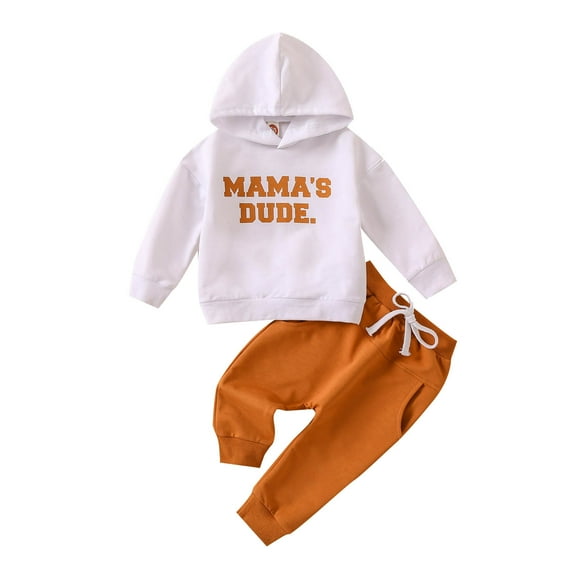 Mercatoo Kids Boys Casual Fashionable Long Sleeves Letters Prints Hooded Sweatshirts Top Pants 2pcs Set Outfit 7 Boy Clothes