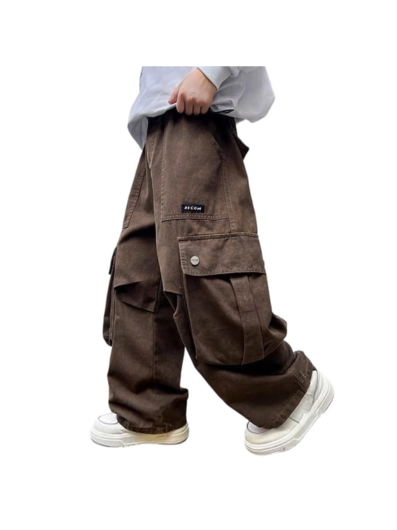 Kids Boys Girls Baggy Cargo Pants, Trendy Wide Leg Trousers with Pockets, Y2K Streetwear for Boys Girls, Elastic Waist Loose Fit Bottoms, Fall Outfit