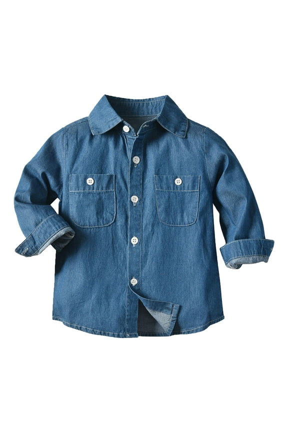 Kids Boys Girls Button Down Denim Shirt Long Sleeve Casual Cowboy Chambray Top Toddler Baby Jeans Shirts Clothes