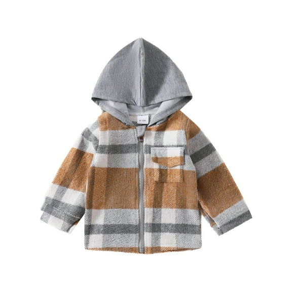 Mercatoo Kids Boys Girls Casual Flannel Plaid Hoodies Fall Button Down Shirts Long Sleeve Lightweight Jacket Coats