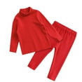thumbnail image 1 of Mercatoo Kids Boys Girls Fall Winter Set Mid Kneck Thermal Underwear Set Homewear Pant Outfit 2Pcs Set Casual Clothes, 1 of 4