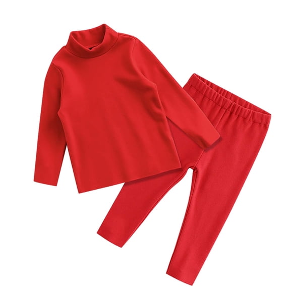 Mercatoo Kids Boys Girls Fall Winter Set Mid Kneck Thermal Underwear Set Homewear Pant Outfit 2Pcs Set Casual Clothes