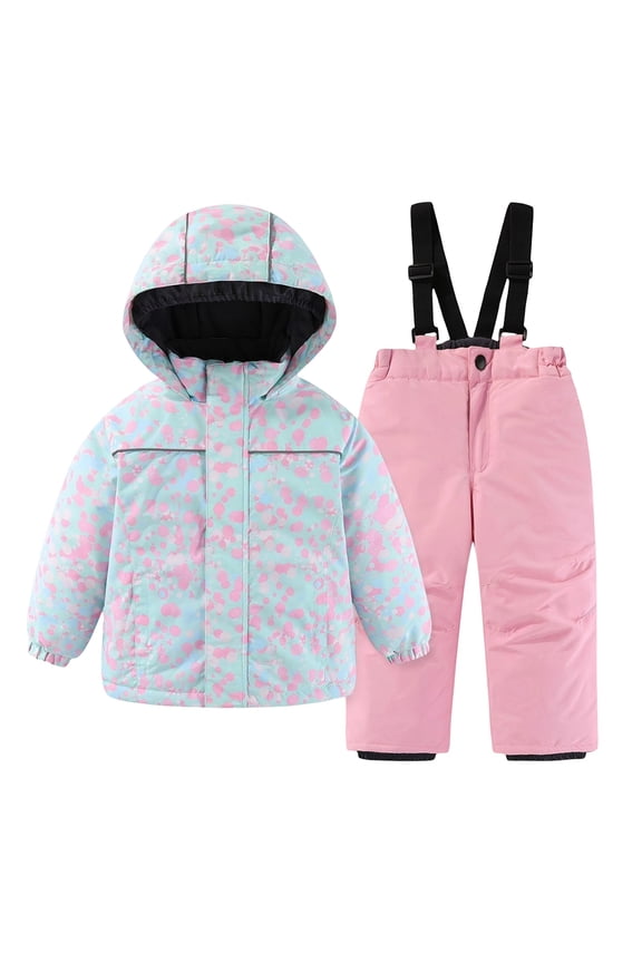 Kids Boys Girls Snowsuit 2-Piece Ski Suit Insulated Down Coat Hooded Puffer Jacket and Sno𝐰 Bib𝐬 Ski Pants Toddler Sno𝐰 Suit