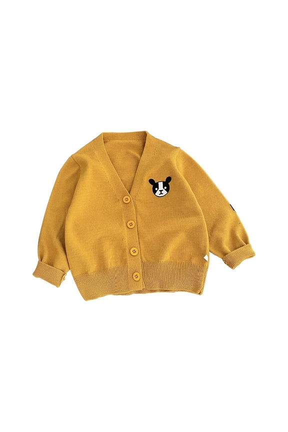 Kids Boys Girls Sweaters Ribbed Knit Embroidery Open Front V Neck Button Down Cardigan Fall Winter Warm Sweater